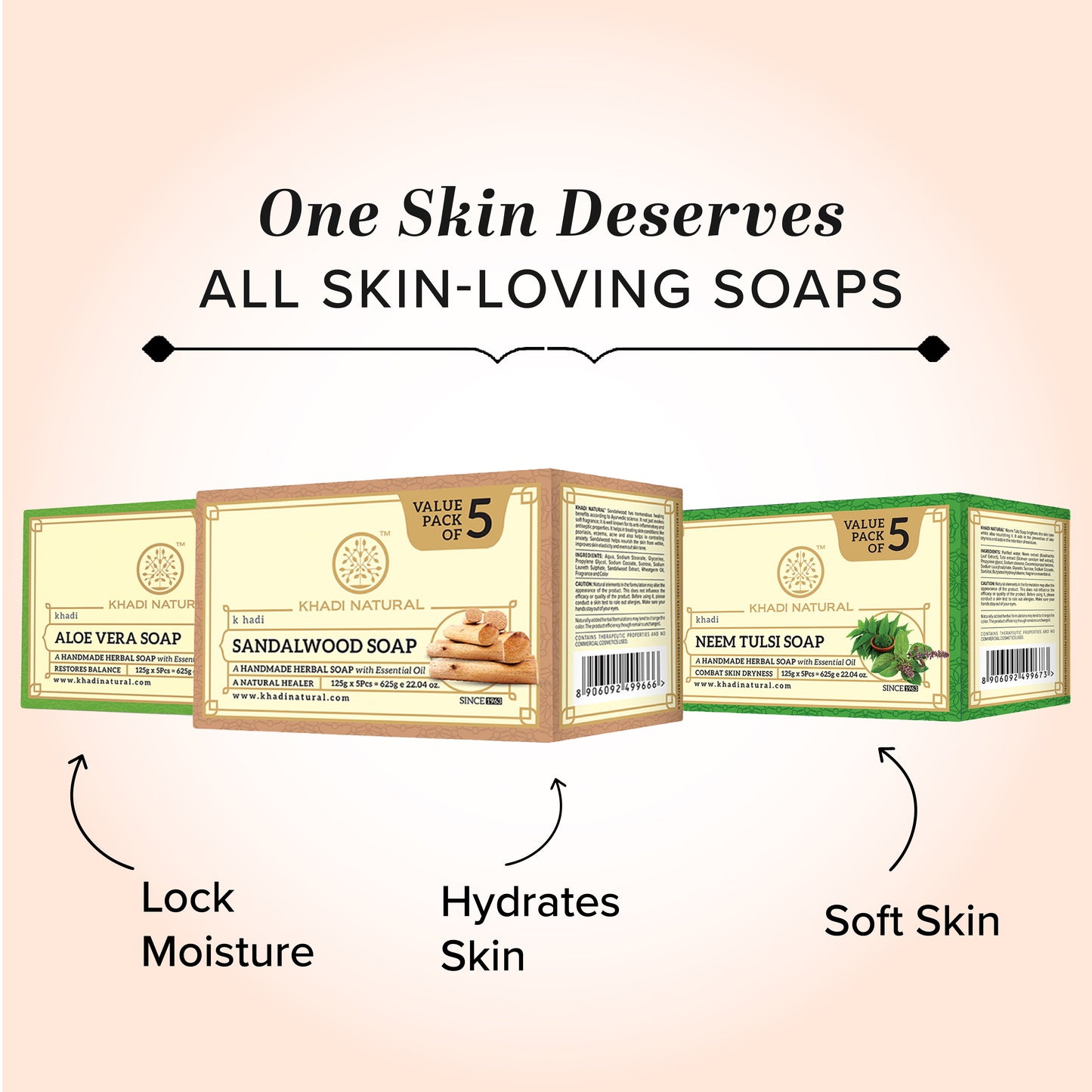 Khadi Natural Sandalwood Soap Gentle Cleansing Pack of 5 (5×125g)