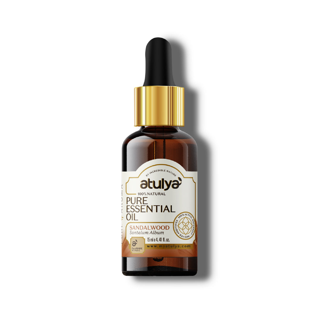 Atulya Sandalwood Essential Oil | Calms Skin, Earthy Fragrance | For Skin & Scalp | 15 ml