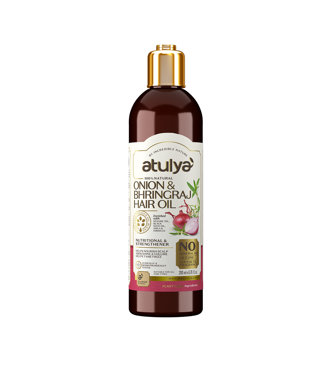 Atulya Onion & Bhringraj Hair Oil | Strengthens Roots, Improves Volume | 200 ml