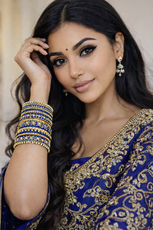 Set of 14 Silk Thread, Stone & Kundan Studded Chuda Bangles | Ethnic Collection | Gift for Women - Blue