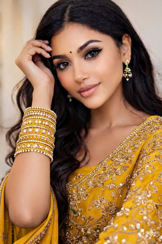 Set of 14 Silk Thread, Stone & Kundan Studded Chuda Bangles | Ethnic Collection | Gift for Women - Yellow