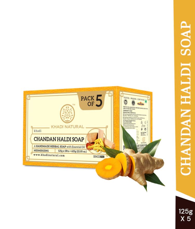 Khadi Natural Chandan Haldi Soap Skin Brightening Pack of 5 (5×125g)