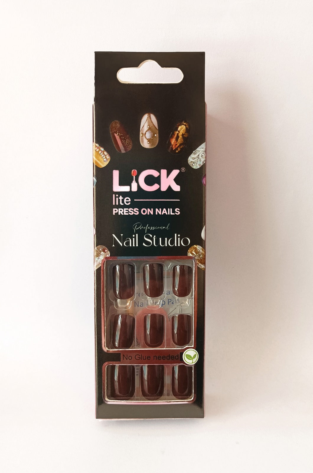 Lick Lite! Stick On Nails | Reusable False/Artificial/Fake Stick on Nails - Chocolate Brown - 24 pcs
