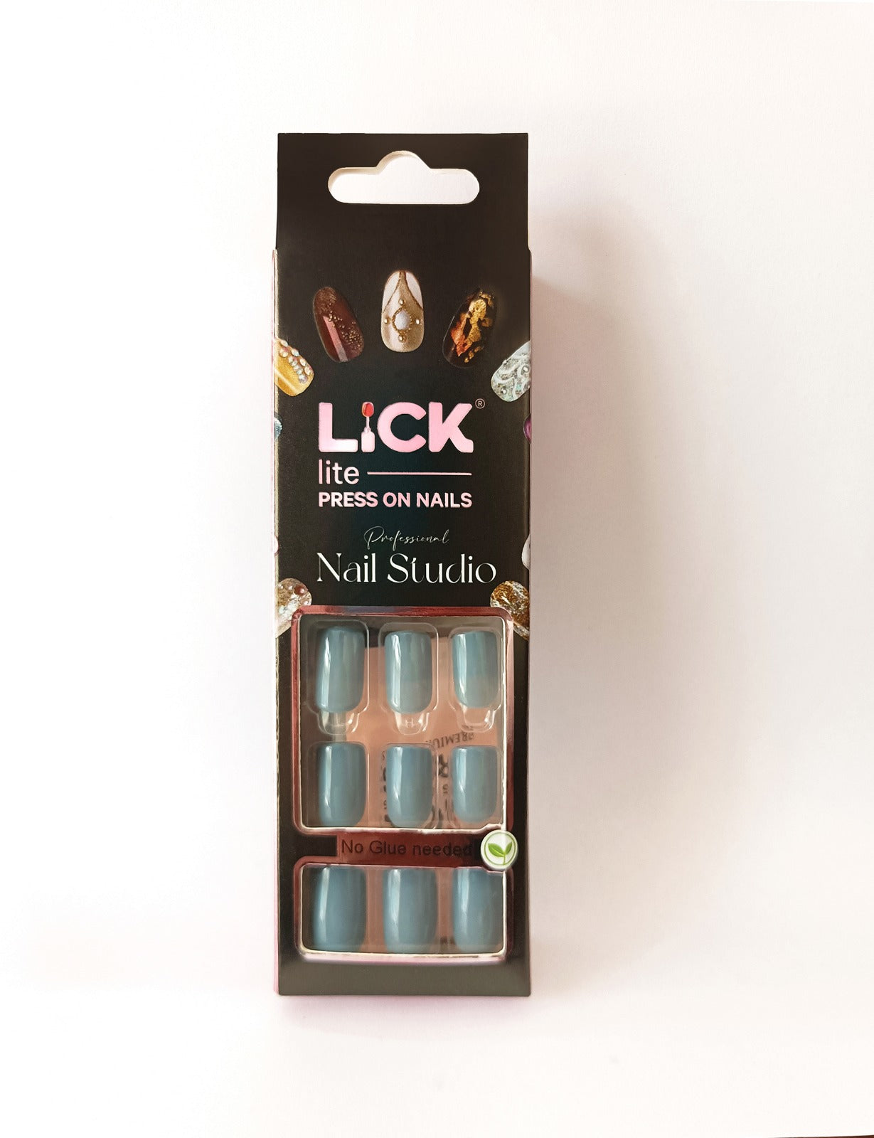 Lick Lite! Stick On Nails | Reusable False/Artificial/Fake Stick on Nails - Sky Blue - 24 pcs
