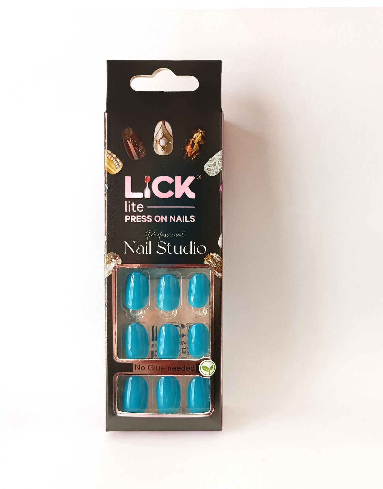 Lick Lite! Stick On Nails | Reusable False/Artificial/Fake Stick on Nails - Turquoise - 24 pcs