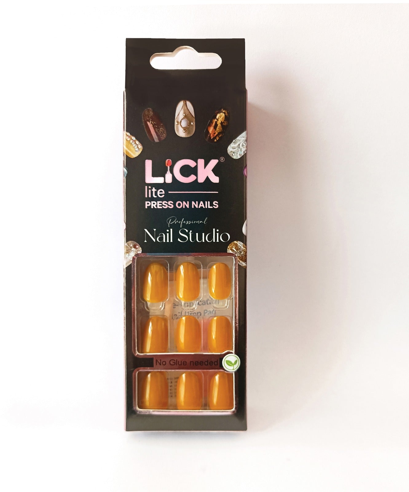 Lick Lite! Stick On Nails | Reusable False/Artificial/Fake Stick on Nails - Mustard Yellow - 24 pcs