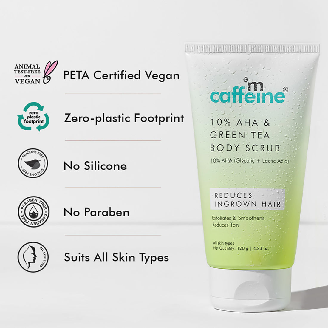 mCaffeine 10% AHA & Green Tea Body Scrub - 120 gm