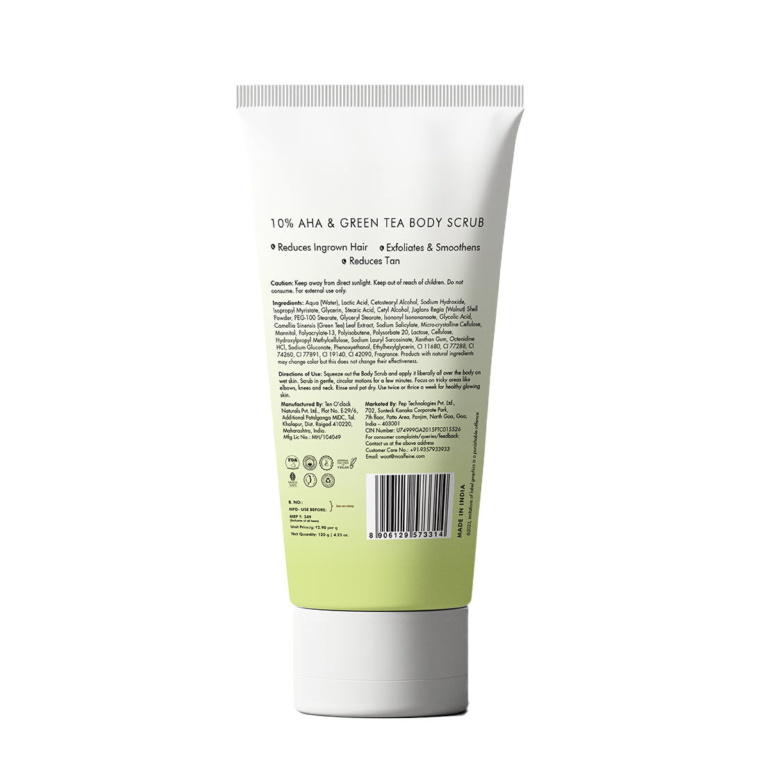 mCaffeine 10% AHA & Green Tea Body Scrub - 120 gm