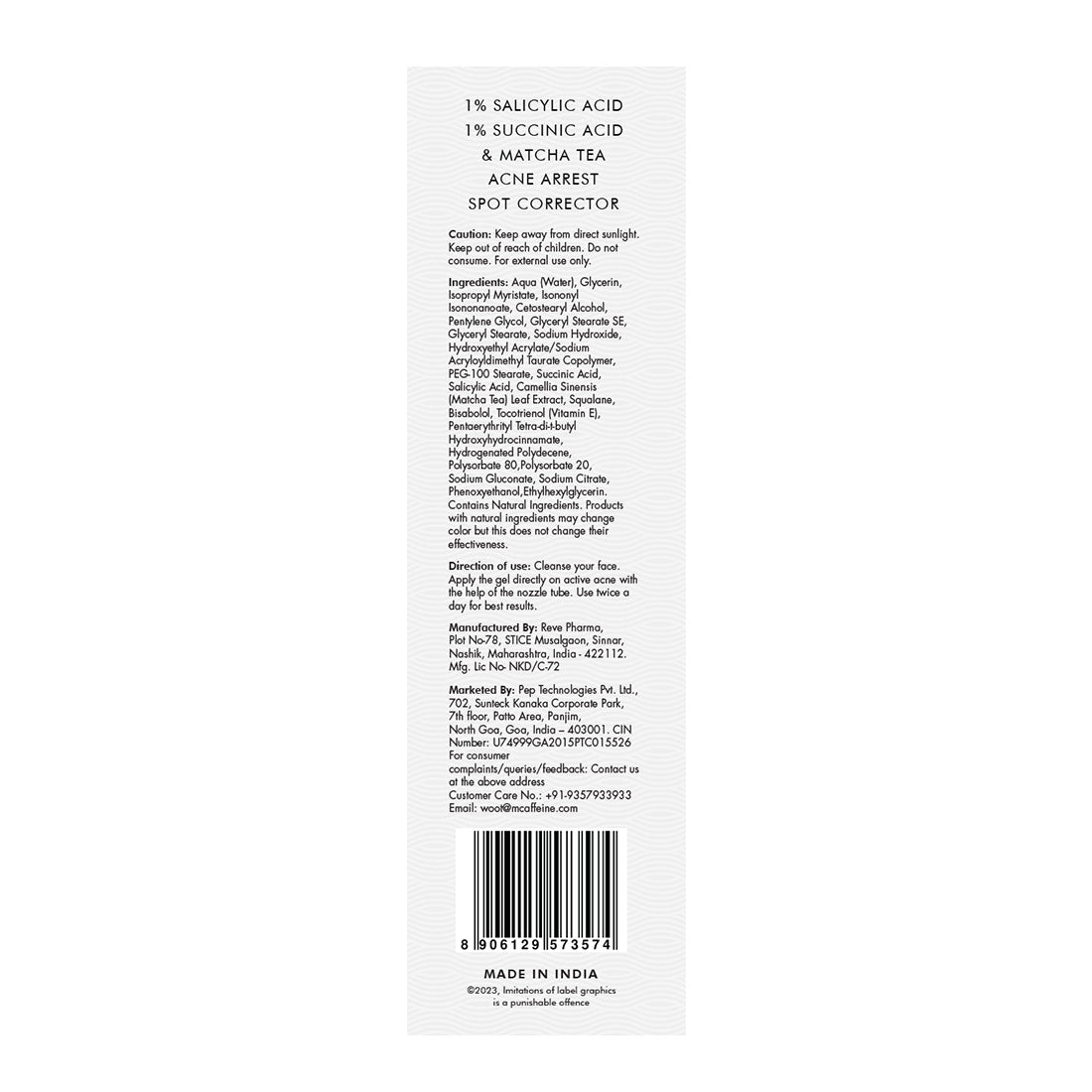 mCaffeine 1% SALICYLIC ACID 1% Succinic Acid & MATCHA TEA ACNE ARREST SPOT CORRECTOR