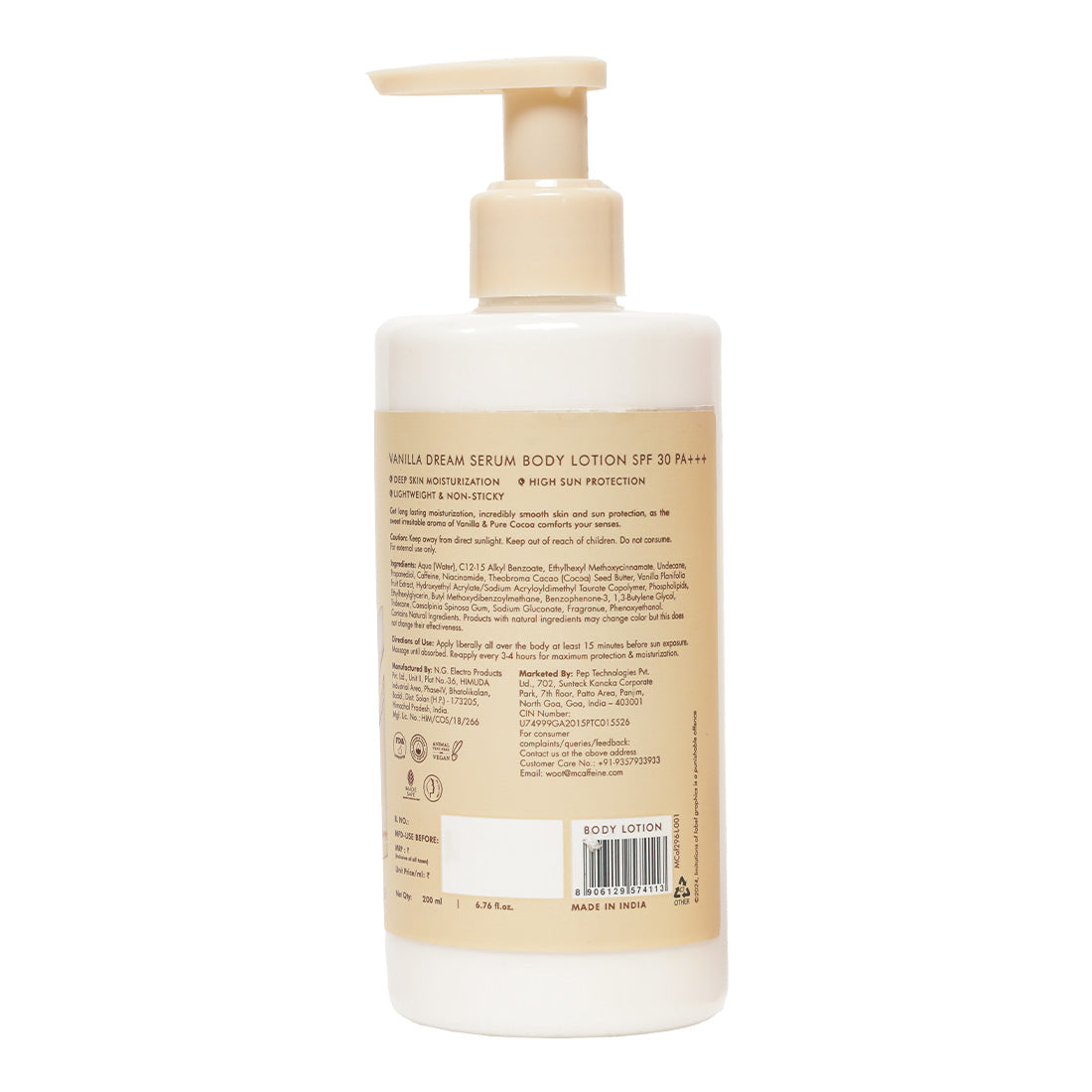 mCaffeine Vanilla Dream Serum Body Lotion SPF 30 PA+++ with Niacinamide & Cocoa Butter