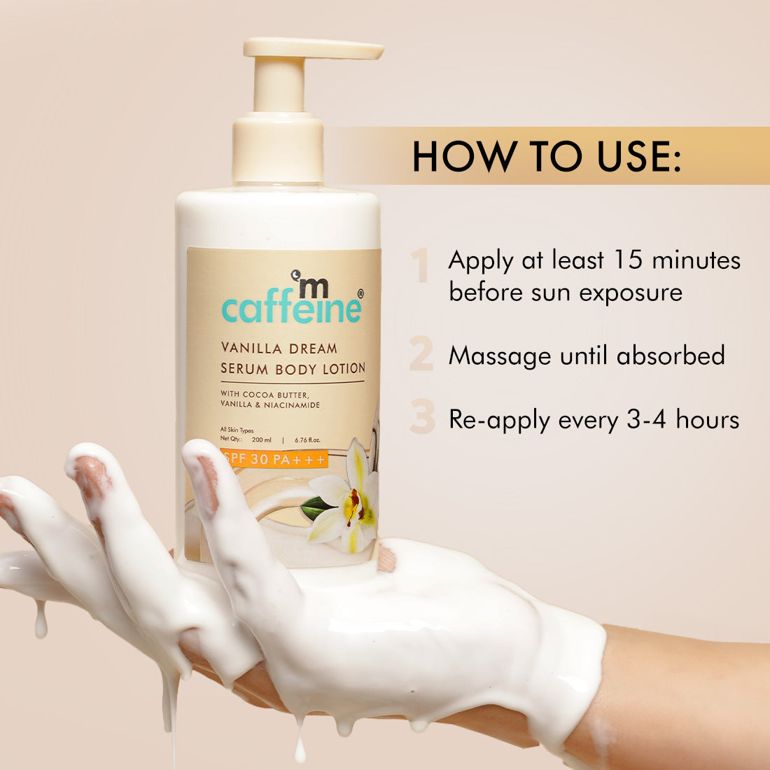 mCaffeine Vanilla Dream Serum Body Lotion SPF 30 PA+++ with Niacinamide & Cocoa Butter
