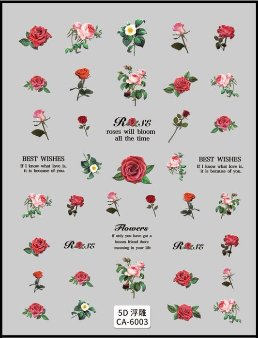 5D Self-Adhesive Nail Art Stickers - Roses 6003