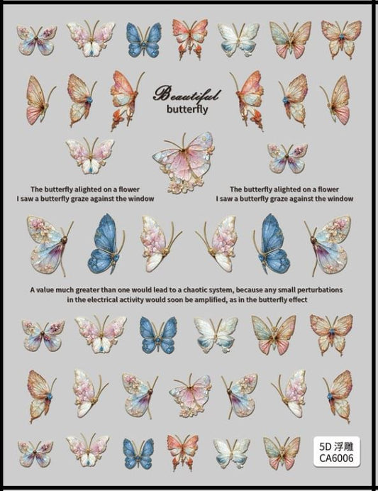 5D Self-Adhesive Nail Art Stickers - Butterfly 6006