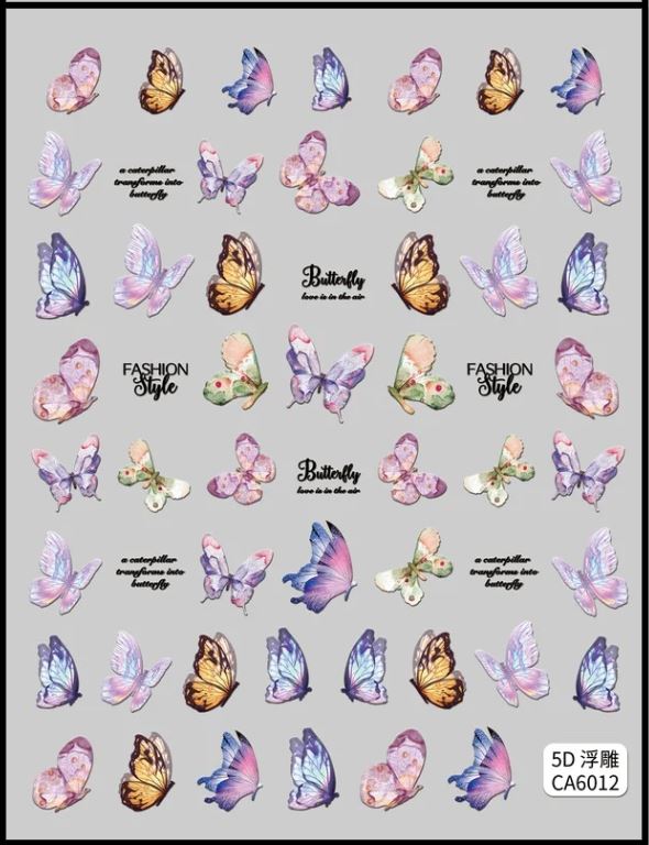 5D Self-Adhesive Nail Art Stickers - Butterfly 6012