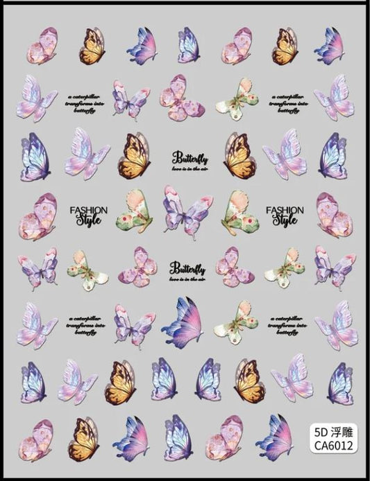 5D Self-Adhesive Nail Art Stickers - Butterfly 6012
