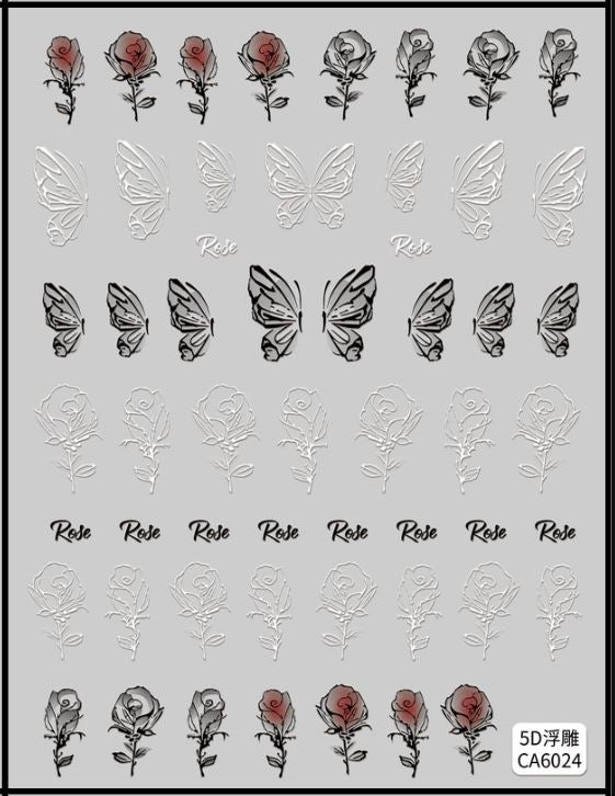 5D Self-Adhesive Nail Art Stickers - Rose 6024