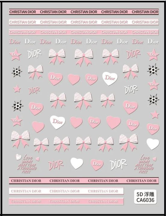 5D Self-Adhesive Nail Art Stickers - Pink Dior 6036