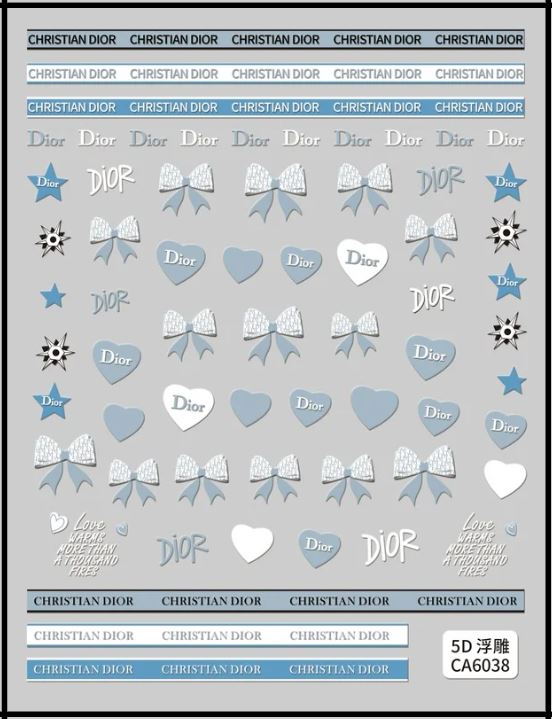 5D Self-Adhesive Nail Art Stickers - Blue Dior 6038