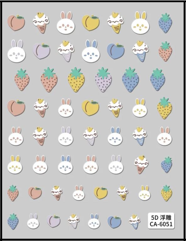 5D Self-Adhesive Nail Art Stickers - Bunny 6051