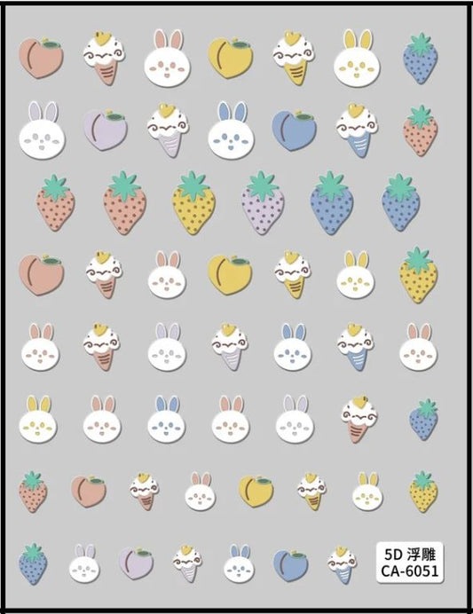 5D Self-Adhesive Nail Art Stickers - Bunny 6051
