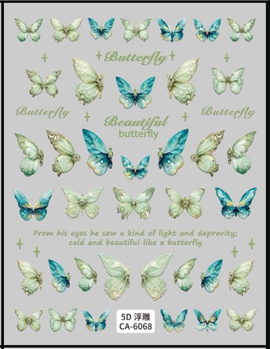 5D Self-Adhesive Nail Art Stickers - Butterfly 6068