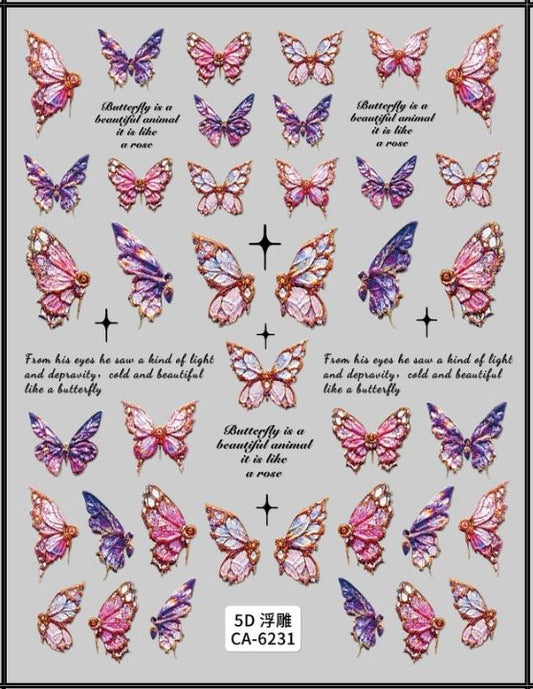 5D Self-Adhesive Nail Art Stickers - Butterfly 6231