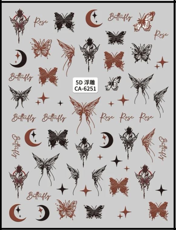 5D Self-Adhesive Nail Art Stickers - Butterfly 6251