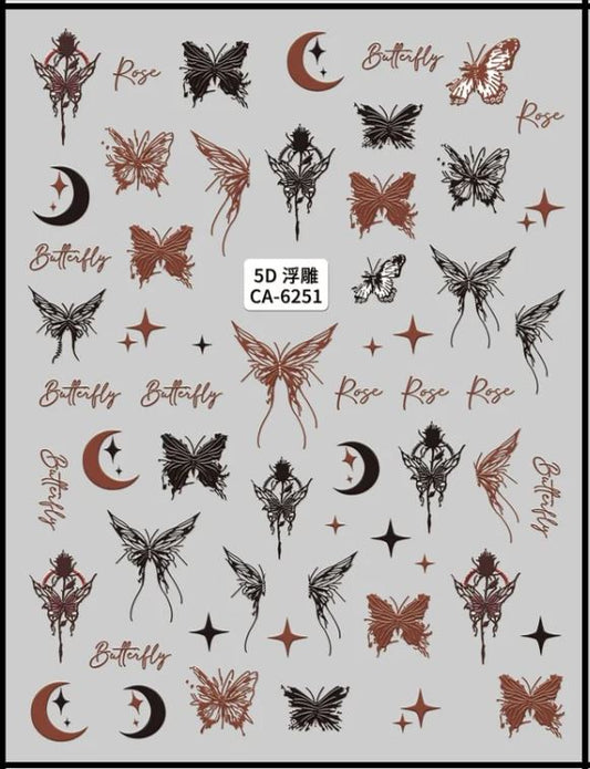 5D Self-Adhesive Nail Art Stickers - Butterfly 6251