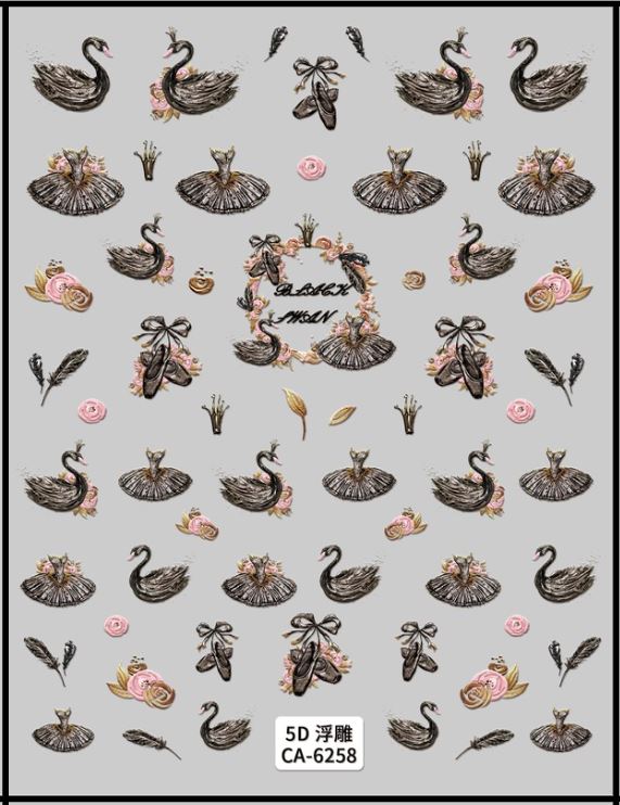 5D Self-Adhesive Nail Art Stickers - Black Swan 6258