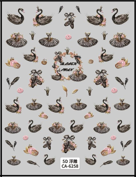 5D Self-Adhesive Nail Art Stickers - Black Swan 6258