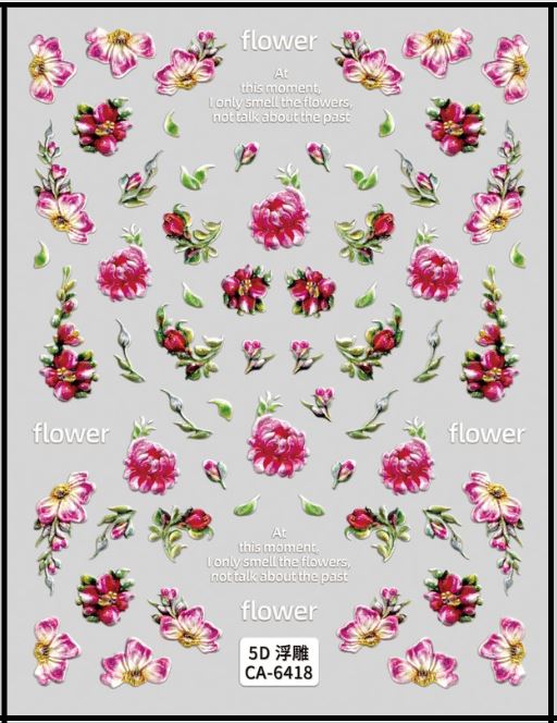 5D Self-Adhesive Nail Art Stickers - Flowers 6418