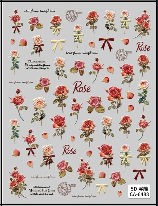 5D Self-Adhesive Nail Art Stickers - Rose 6488