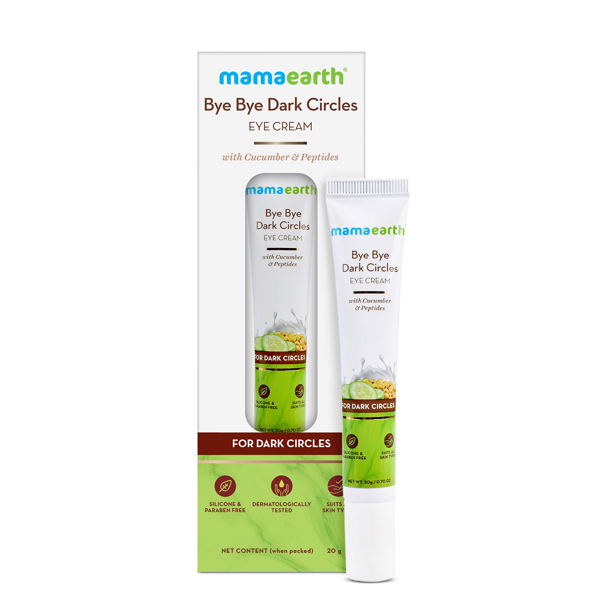 Bye Bye Dark Circles Eye Cream with Cucumber and Peptides for Dark Circles - 20 g | Reduces Dark Circles | Nourishes Under Eye Skin
