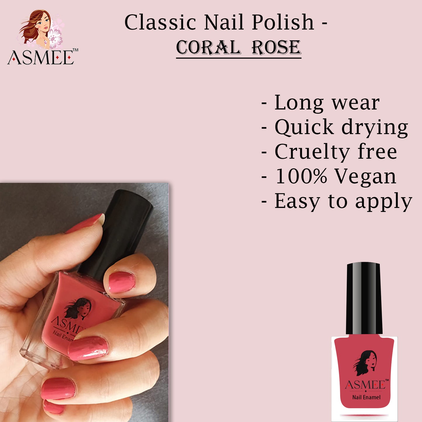 Asmee Combo of 3 Classic Nail Polish - Coral Rose, Wisteria, Magic Orange