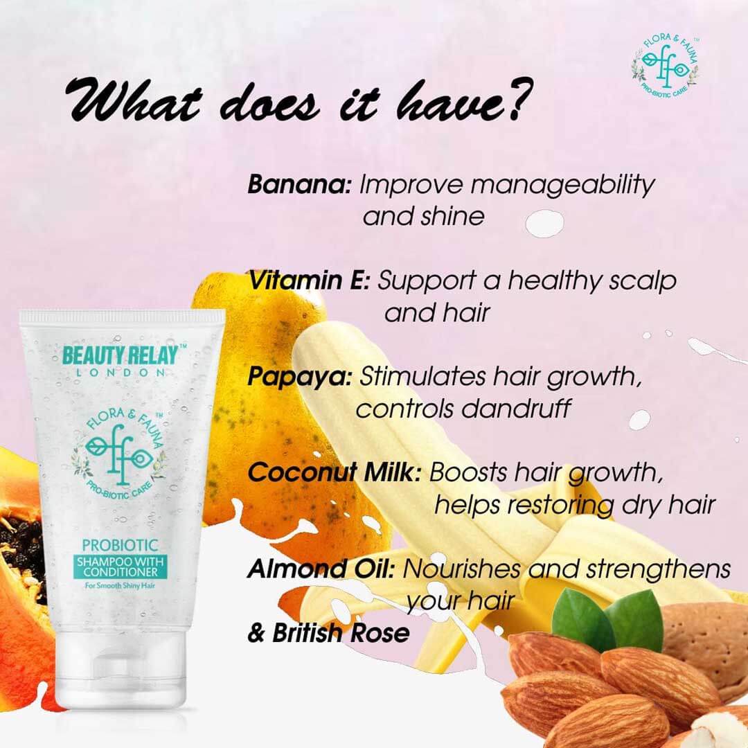 Probiotic Shampoo With Conditioner With Banana, British Rose, Papaya, Coconut Milk - 200 ml