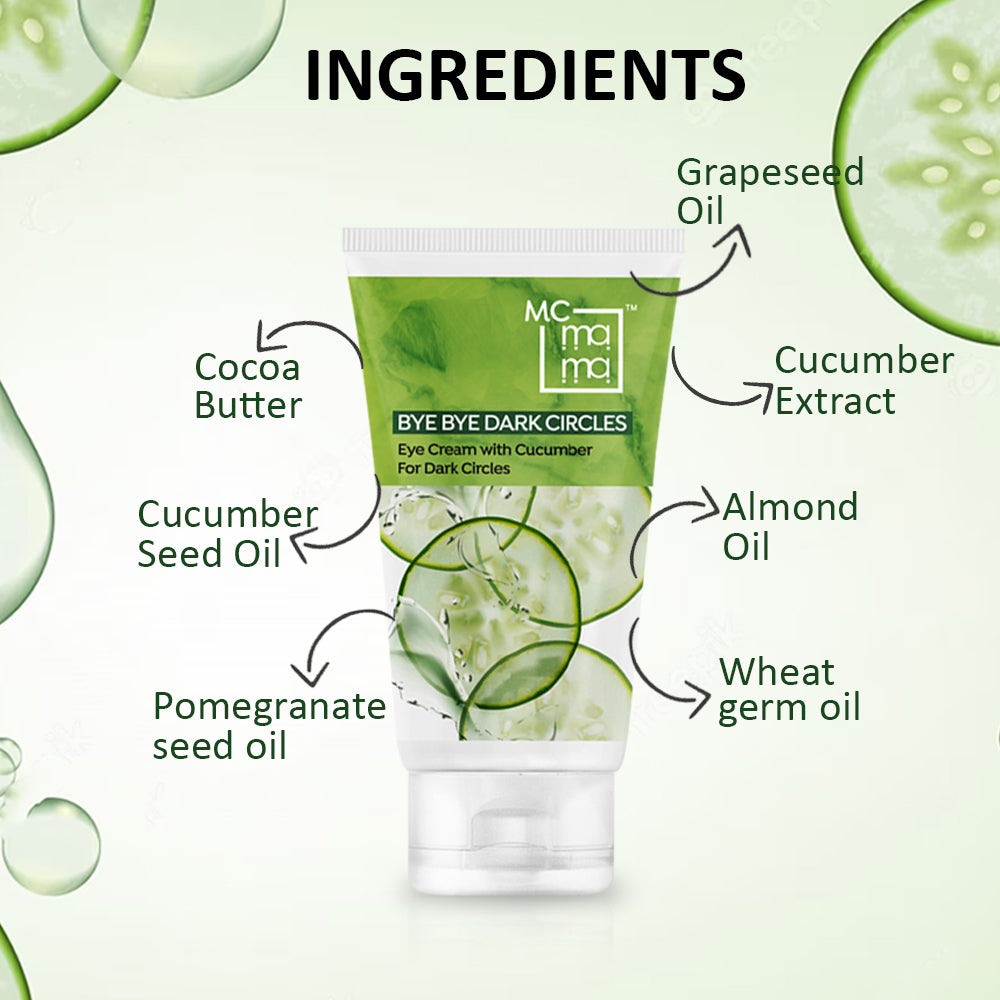 Bye Bye Dark Circles Eye Cream For Unisex | Reduces Puffiness & Fine Lines | With Curcumber,Almond,Grape Seed,Wheat germ | 60g