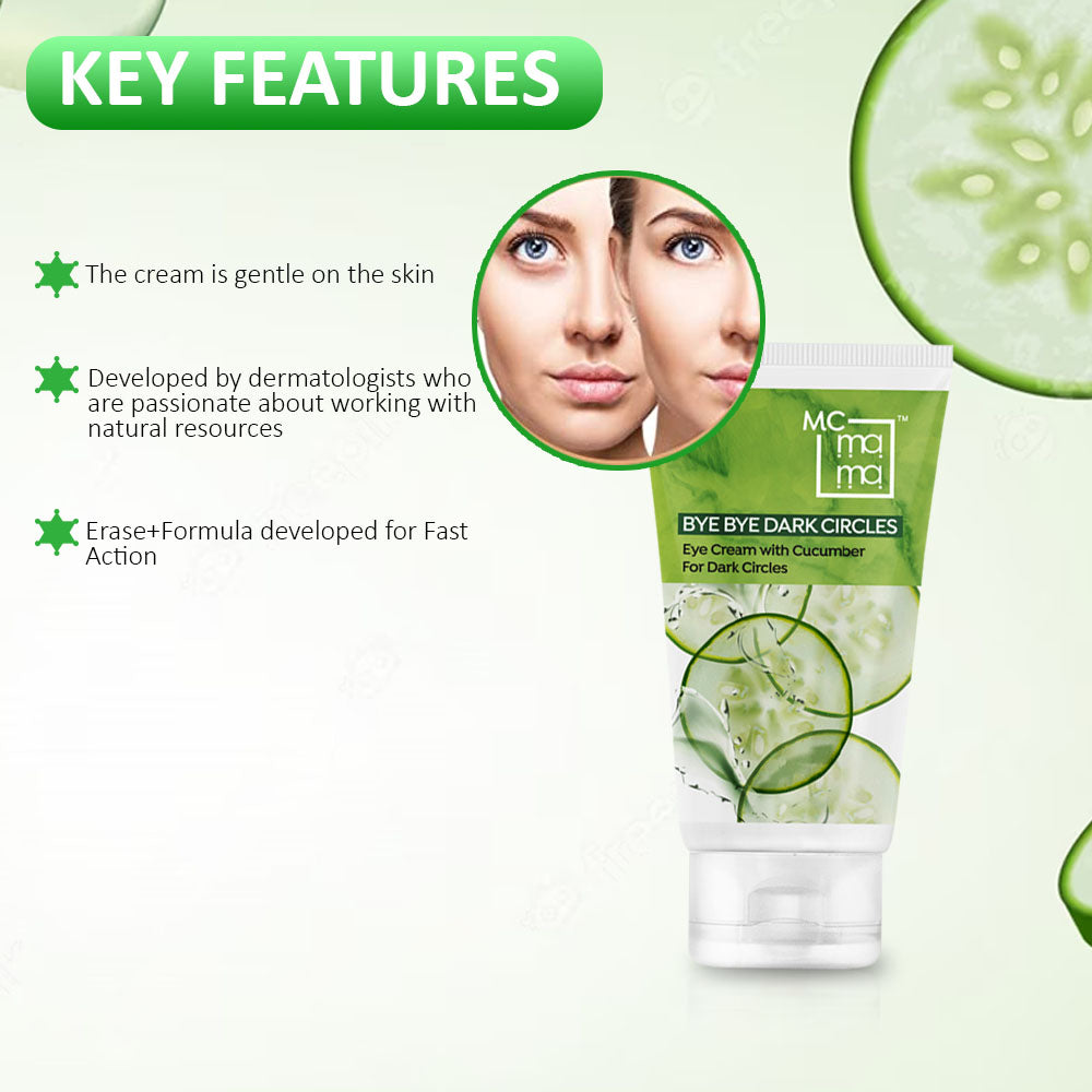 Bye Bye Dark Circles Eye Cream For Unisex | Reduces Puffiness & Fine Lines | With Curcumber,Almond,Grape Seed,Wheat germ | 60g