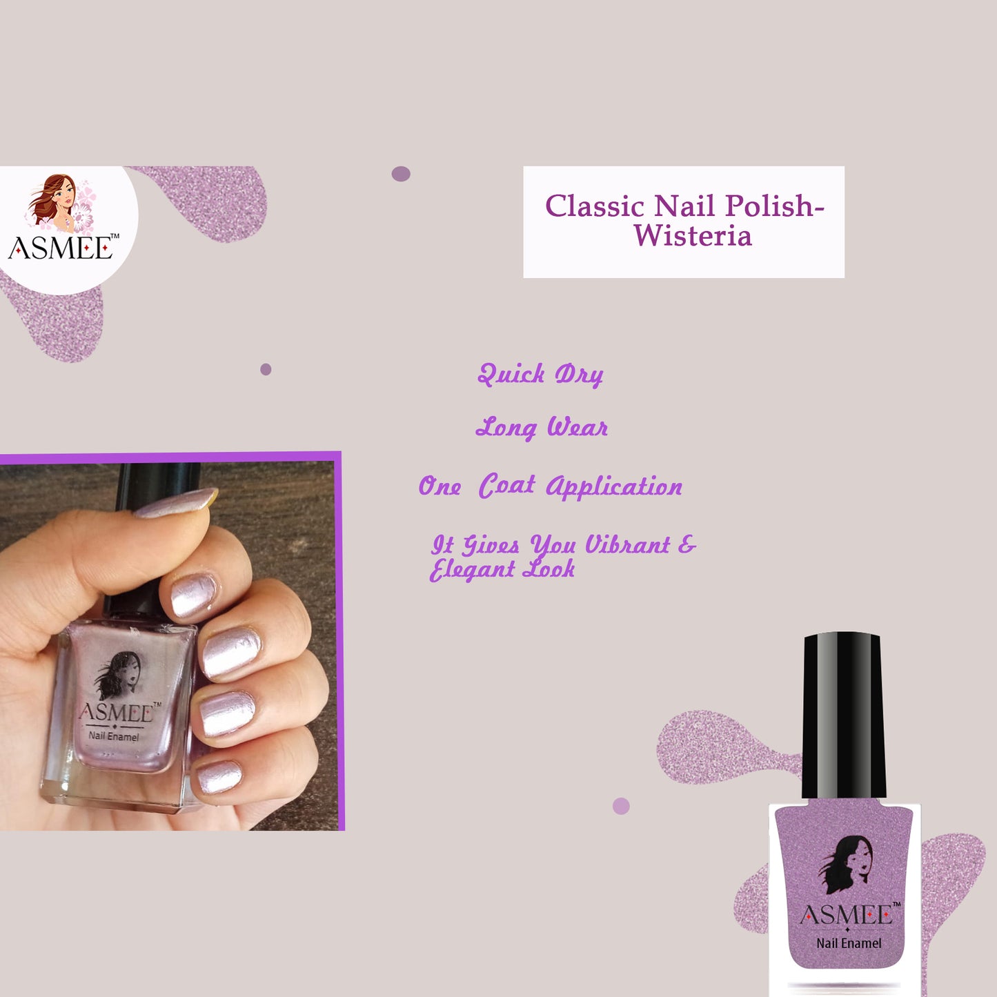 Asmee Combo of 3 Classic Nail Polish - Coral Rose, Wisteria, Magic Orange