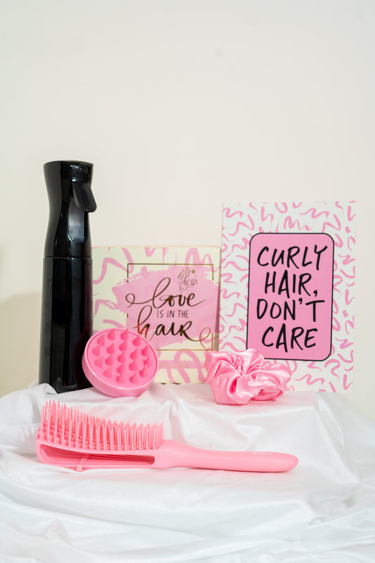 COMBO - ACCESSORIES - DETANGLING BRUSH, NOTEBOOK, SHAMPOO/OIL SCALP MASSAGER & MIST SPRAY (FREE SCRUNCHIE)