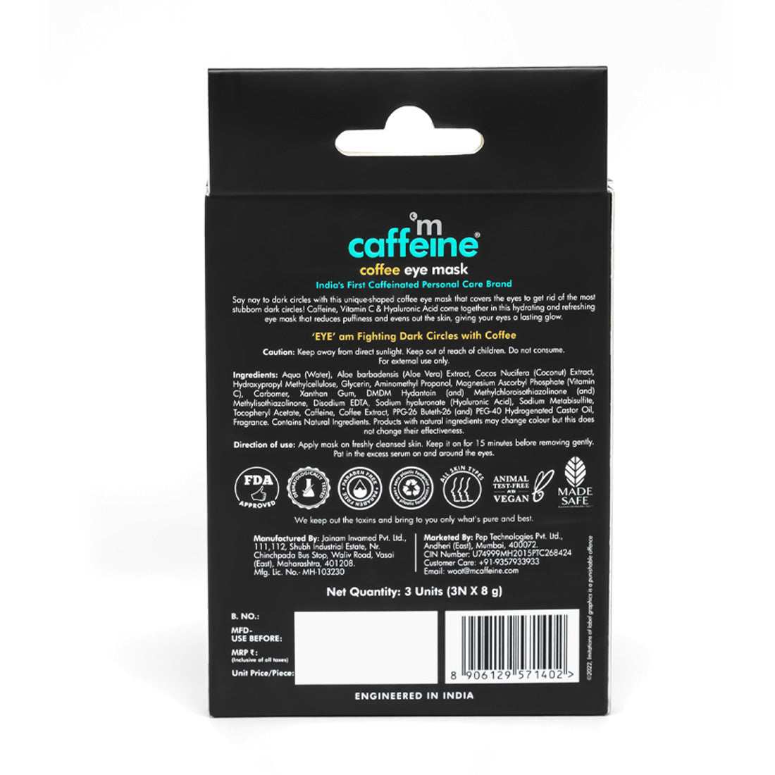 MCaffeine Coffee Eye Mask for Dark Circles & Puffiness with Vitamin C & Caffeine - 2x Hydration