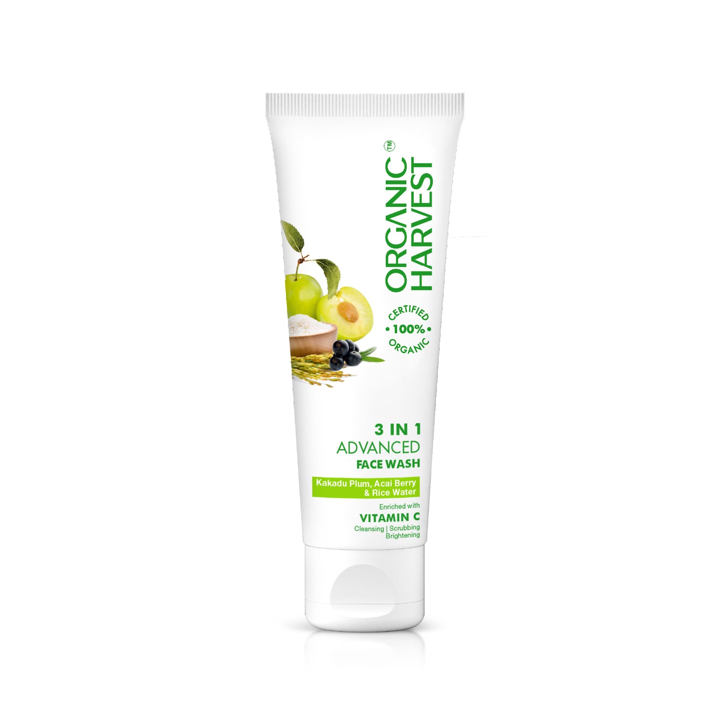 3-in-1 Advanced Face Wash: Kakadu Plum, Acai Berry & Rice Water | For Women & Men | Glowing Skin Face Cleanser | 100% American certified organic | Sulphate & Paraben-free