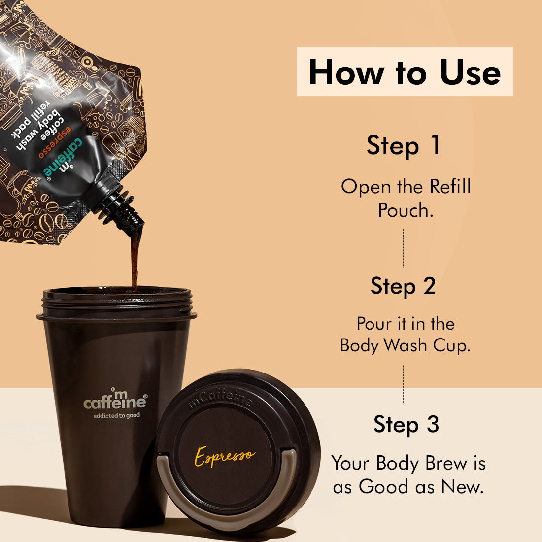 mCaffeine Naked & Raw Coffee Espresso Body Wash + Espresso Coffee Body Wash Refill Pouch Duo
