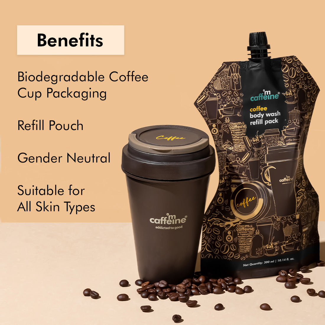 mCaffeine Naked & Raw Coffee Body Wash + Coffee Body Wash Refill Pouch duo