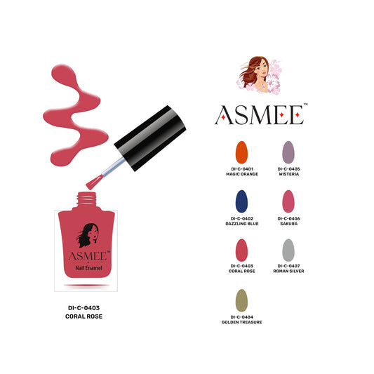 Asmee Combo of 4 Classic Nail Polish - Coral Rose, Wisteria, Magic Orange, Golden Treasure