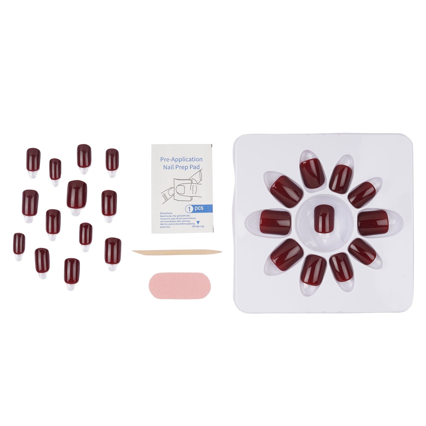 Stick On Nails | Cherry Wood Fake/False Reusable Acrylic Press on Nails With Quick Dry Nail Glue