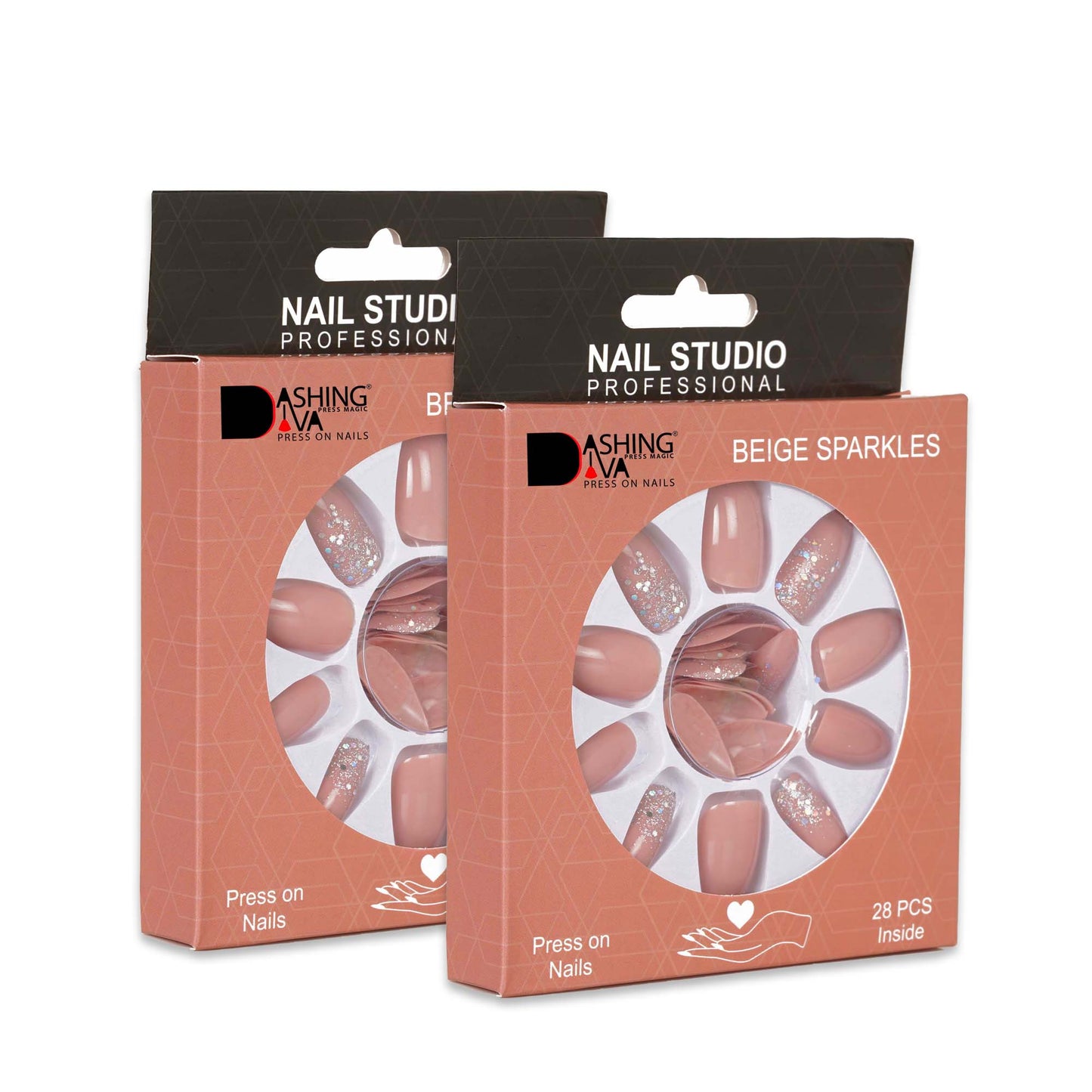Stick On Nails | Beige Artificial Reusable Acrylic Press on Nails With Quick Dry Nail Glue