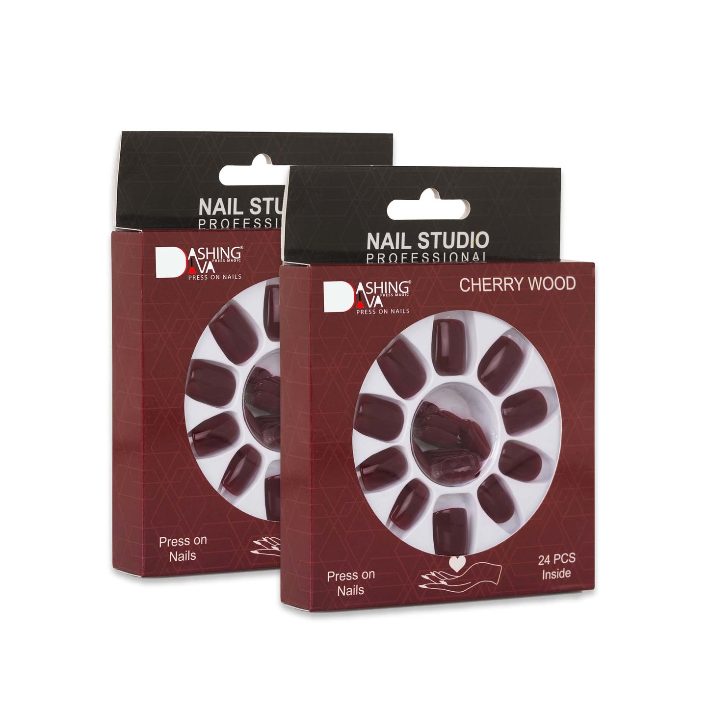 Stick On Nails | Cherry Wood Fake/False Reusable Acrylic Press on Nails With Quick Dry Nail Glue