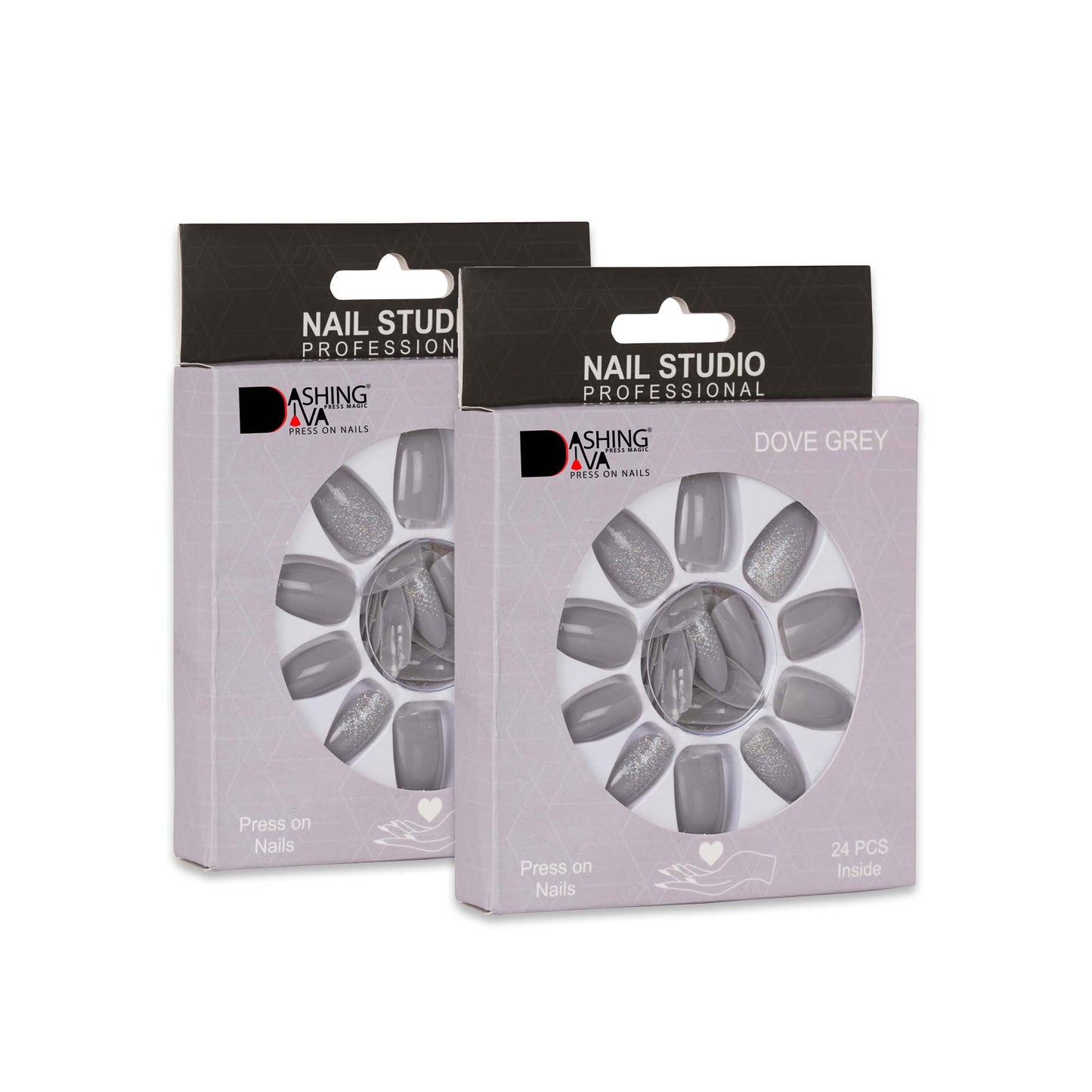 Stick On Nails |  Dove Gray Artificial Acrylic Fake Press on Nails With Quick Dry Glue