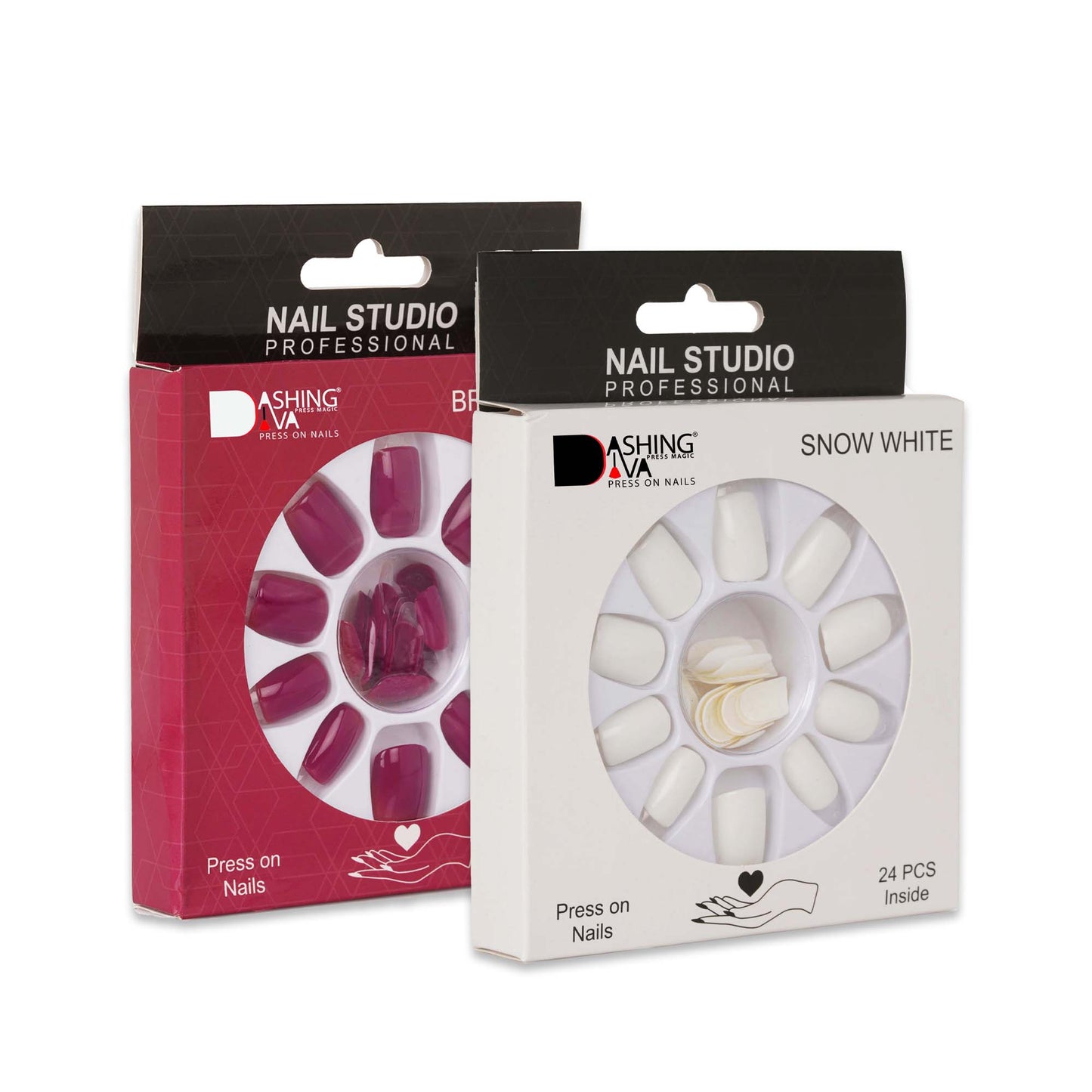 Stick On Nails | Dashing Diva Press Magic Brick Red, Snow White False Fake Reusable Acrylic Press on Nails With Quick Dry Nail Glue, Pack of 2
