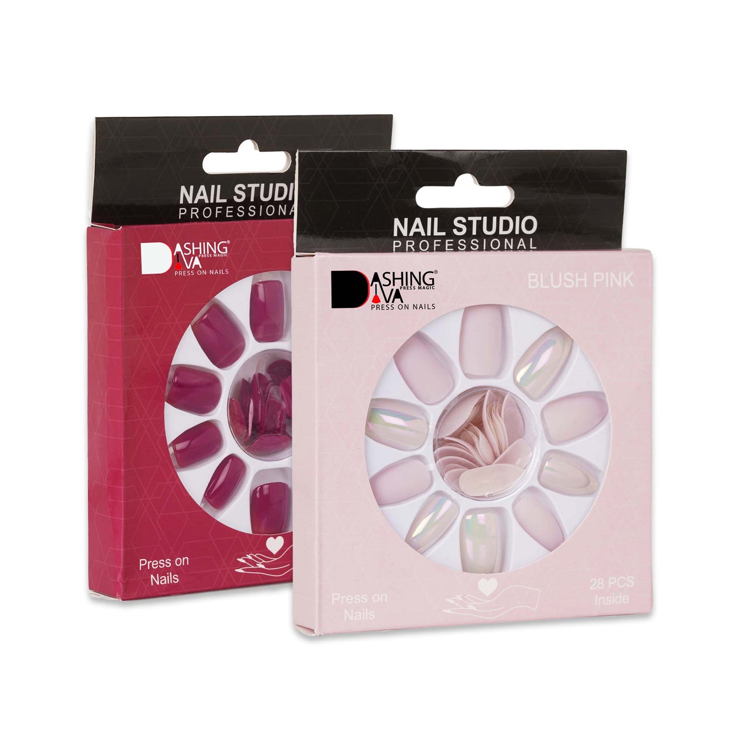 Stick On Nails | Dashing Diva Press Magic Brick Red, Blush Pink Reusable Artificial Acrylic Press on Nails With Quick Dry Nail Glue, Pack of 2